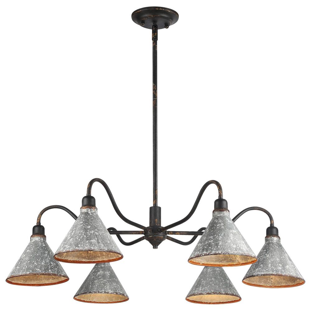 Golden Lighting Jasper 6-Light Chandelier in Antique Black and Weathered Gold, , large