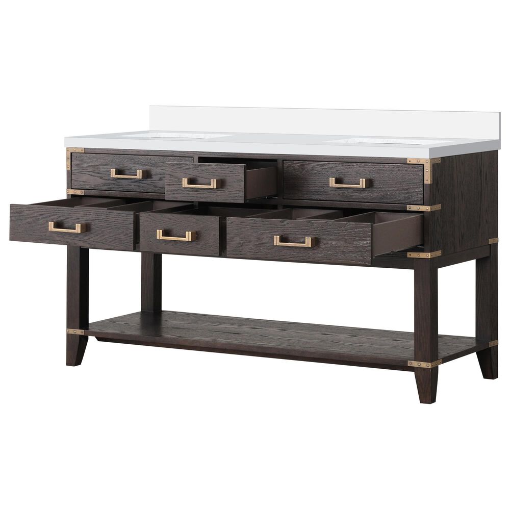 Lexora Home Norwalk 60&quot; Double Bathroom Vanity in Brown Oak with White Cultured Marble Top  and Rectangle Sink, , large