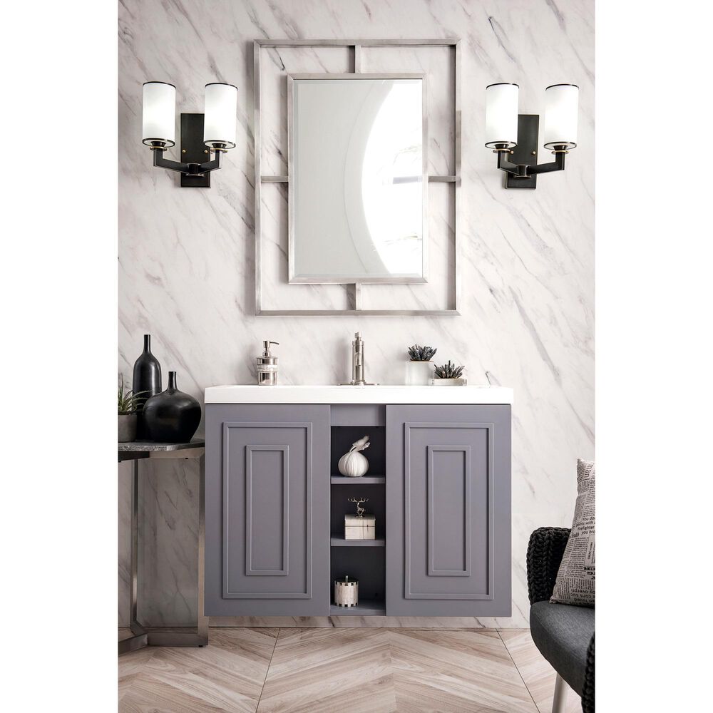 James Martin Vanities Alicante 39.5&quot; Single Bathroom Vanity in Grey Smoke with 5 cm White Glossy Resin Top and Rectangular Sink, , large