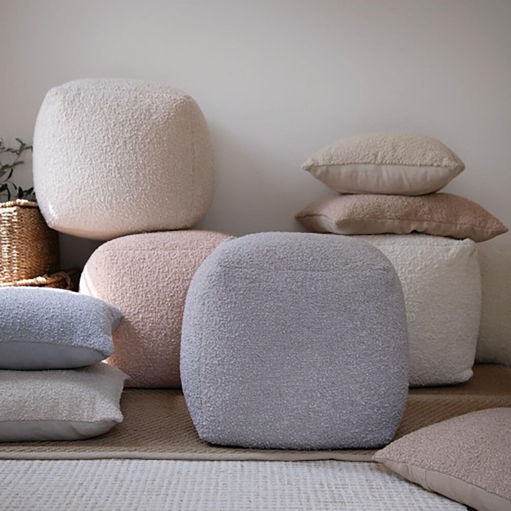 L.R. Home Boucle Ottoman in Ivory, , large