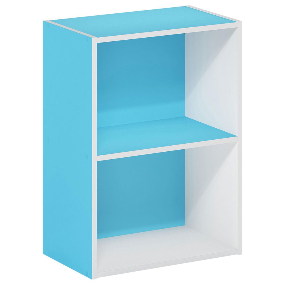 HOMLUX 2-Tier Cube Compact Storage Shelf Organizer Bookcase in Light Blue and White, , large