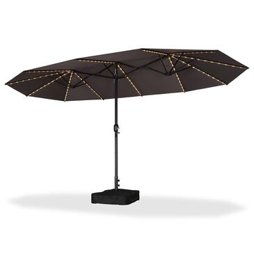 HOMLUX 14" Outdoor Double-Sided Market Umbrella with Base and Solar LED Lights in Grey, , large