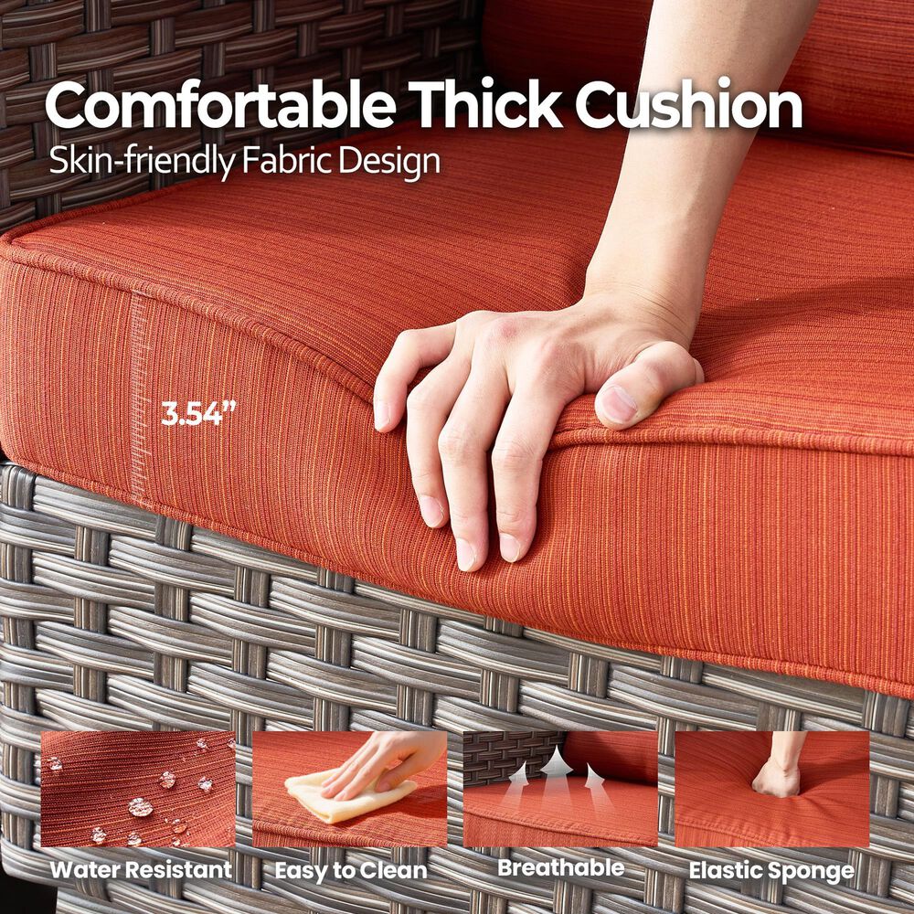HOMLUX 5-Piece Outdoor Wicker Patio Furniture Set in Orange Red, , large