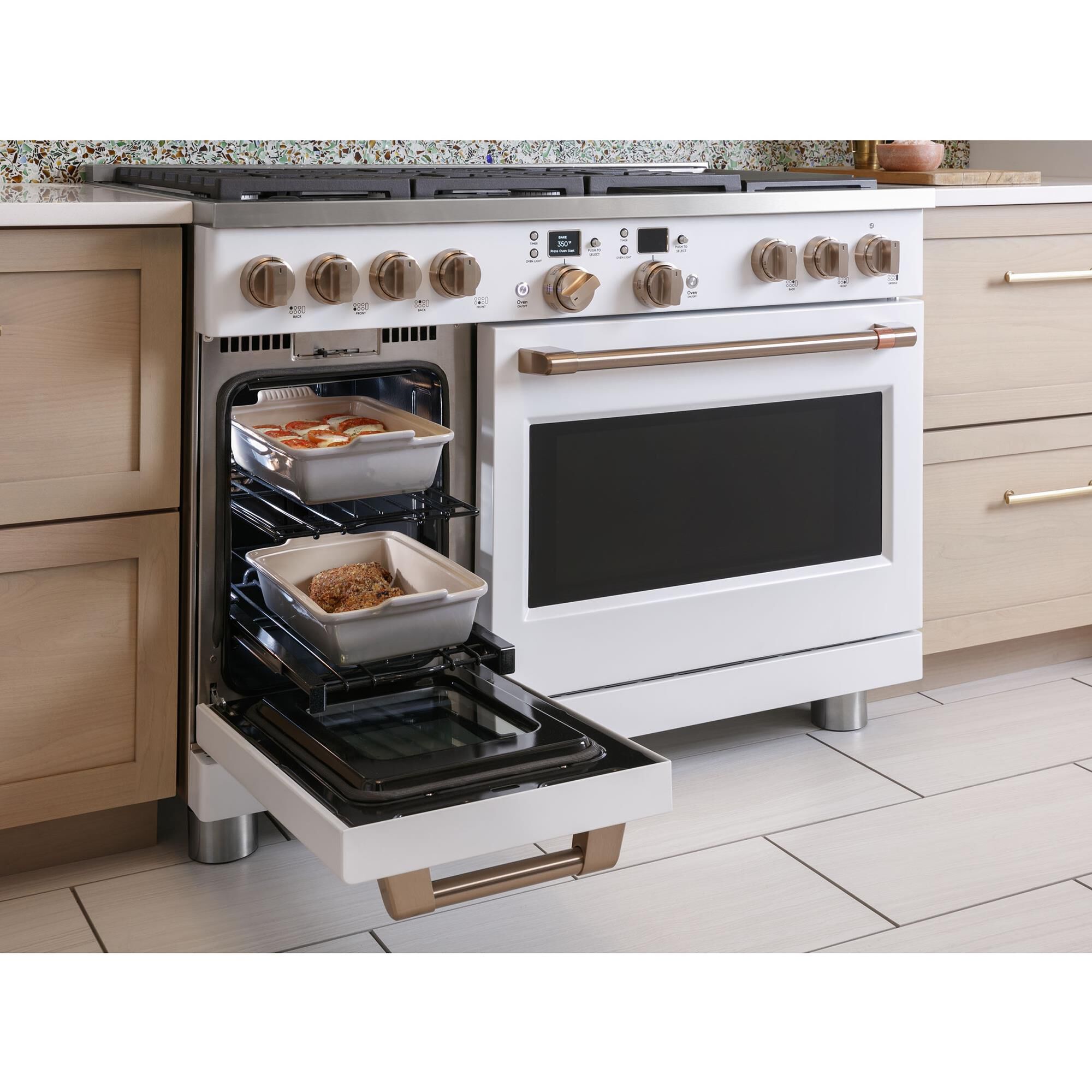 White double top oven stove