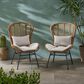 Hearth and Haven Frazer Patio Rattan Chair with Beige Cushion in Brown (Set of 2), , large