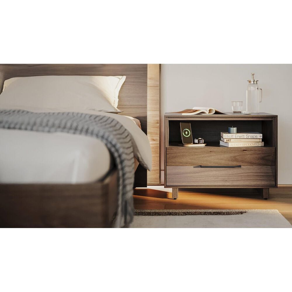 BDI Kava King Platform Bed and Two Nightstands in Natural Walnut, , large