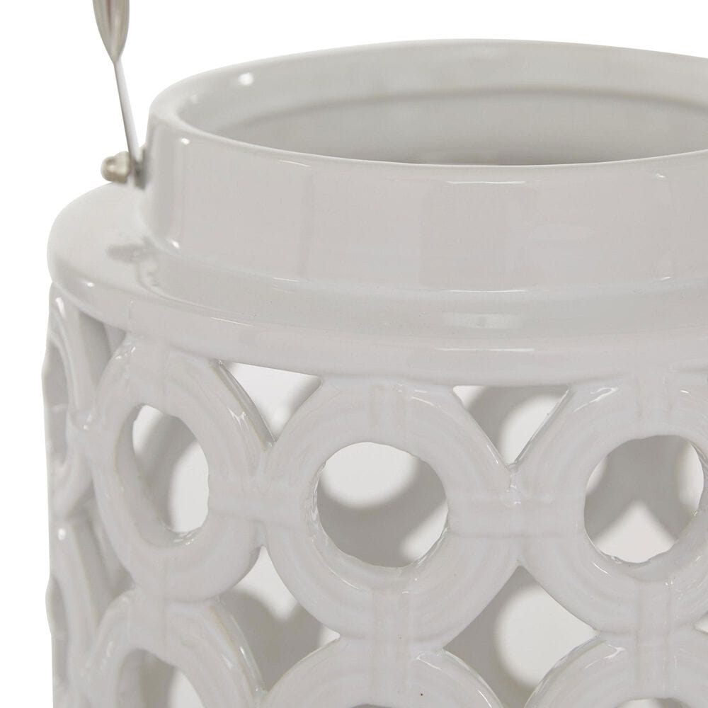 Maple and Jade 8&quot; Circles Decorative Indoor/Outdoor Decorative Candle Lantern in Polished White and Silver, , large
