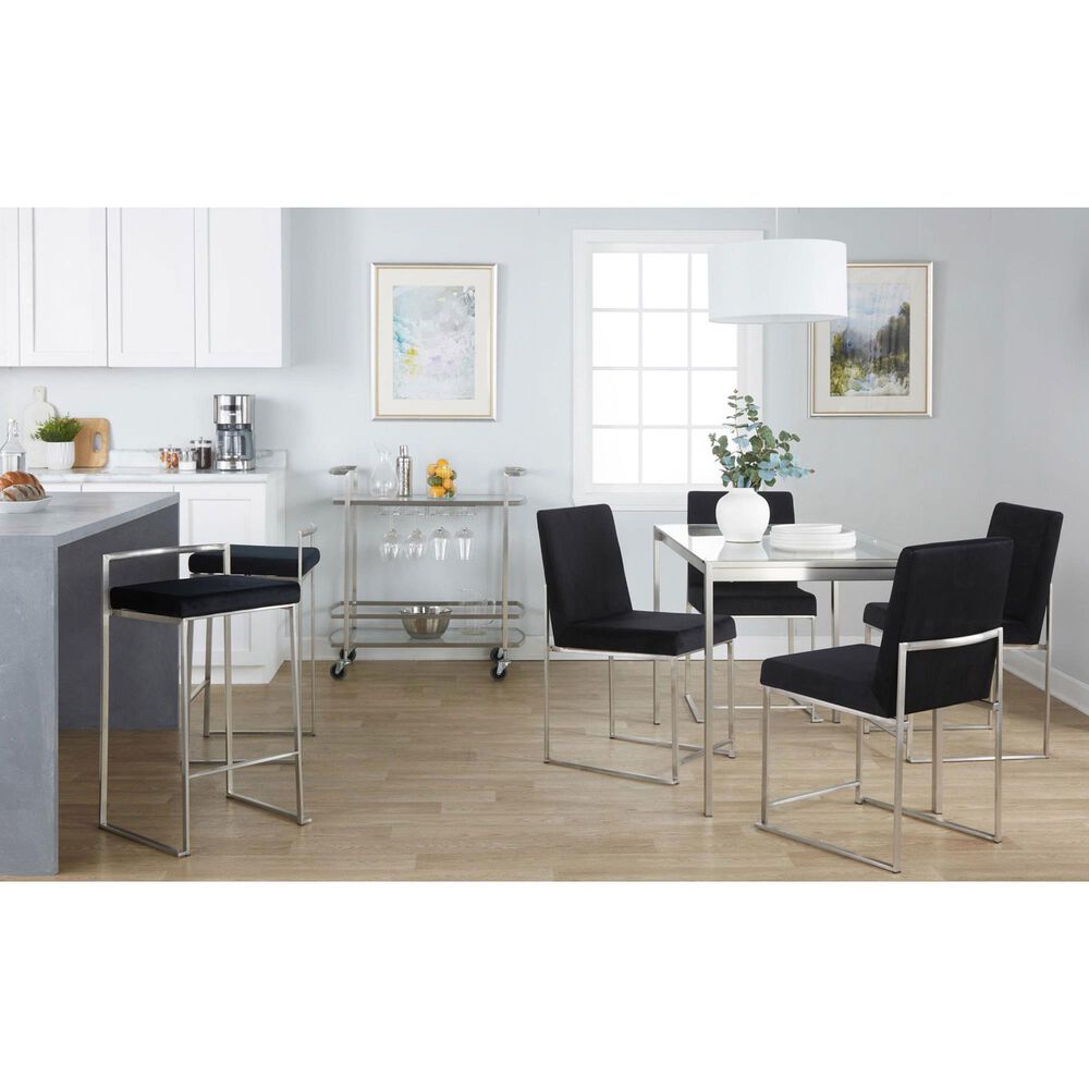 LumiSource Fuji Side Chair with Black Velvet Cushion in Brushed Stainless Steel &#40;Set of 2&#41;, , large
