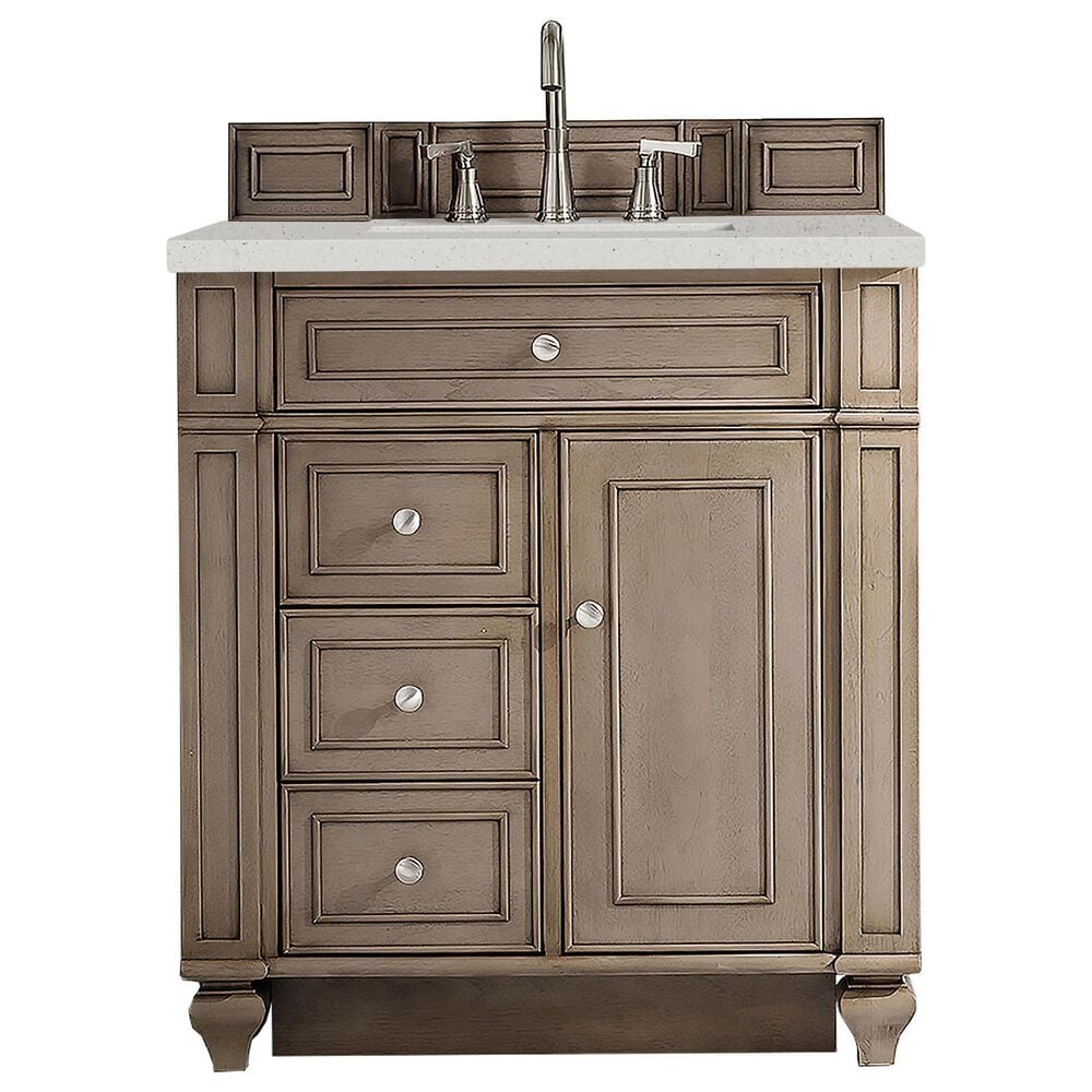 James Martin Vanities Bristol 30" Single Bathroom Vanity in Whitewashed Walnut with 3 cm Lime Delight Quartz Top and Rectangular Sink, , large