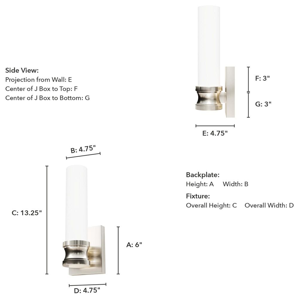 Hunter Lenlock 1-Light Wall Sconce with Cased White Shade in Brushed Nickel, , large