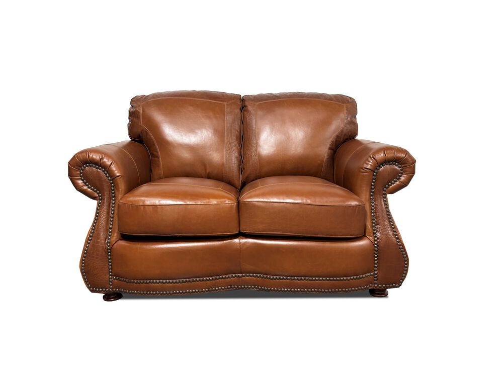 USA Premium Leather Stationary Loveseat in Brandy with Alligator, , large