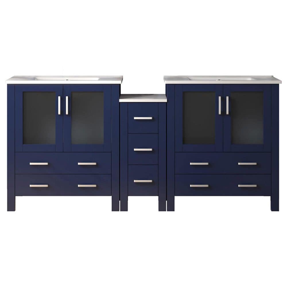 Lexora Home Volez 72" Double Bathroom Vanity in Navy Blue with 2 cm White Ceramic Top, Rectangular Sinks and Side Cabinet, , large