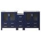 Lexora Home Volez 72" Double Bathroom Vanity in Navy Blue with 2 cm White Ceramic Top, Rectangular Sinks and Side Cabinet, , large