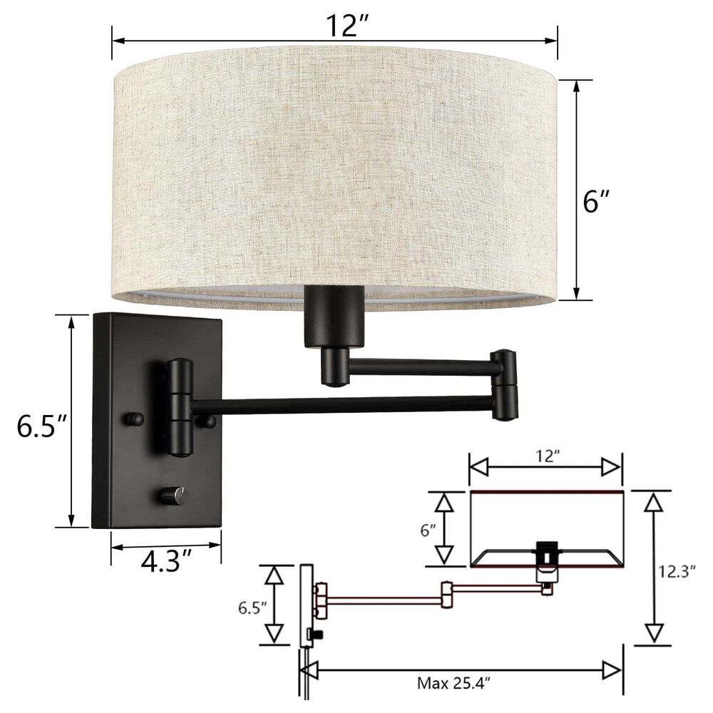Claxy LIghting 1-Light Plug-In Swing Arm Wall Sconce in Black, , large