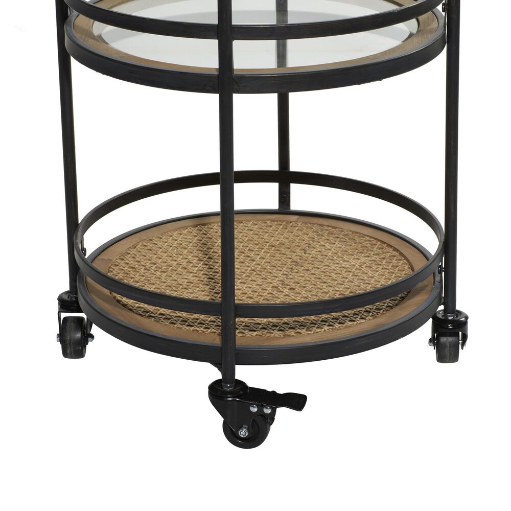 Maple and Jade 35&quot; Bar Cart in Matte Black, Natural Brown and Clear, , large
