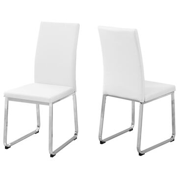 Monarch Specialties 38" Side Chair with White Leather-Look in Chrome (Set of 2), , large