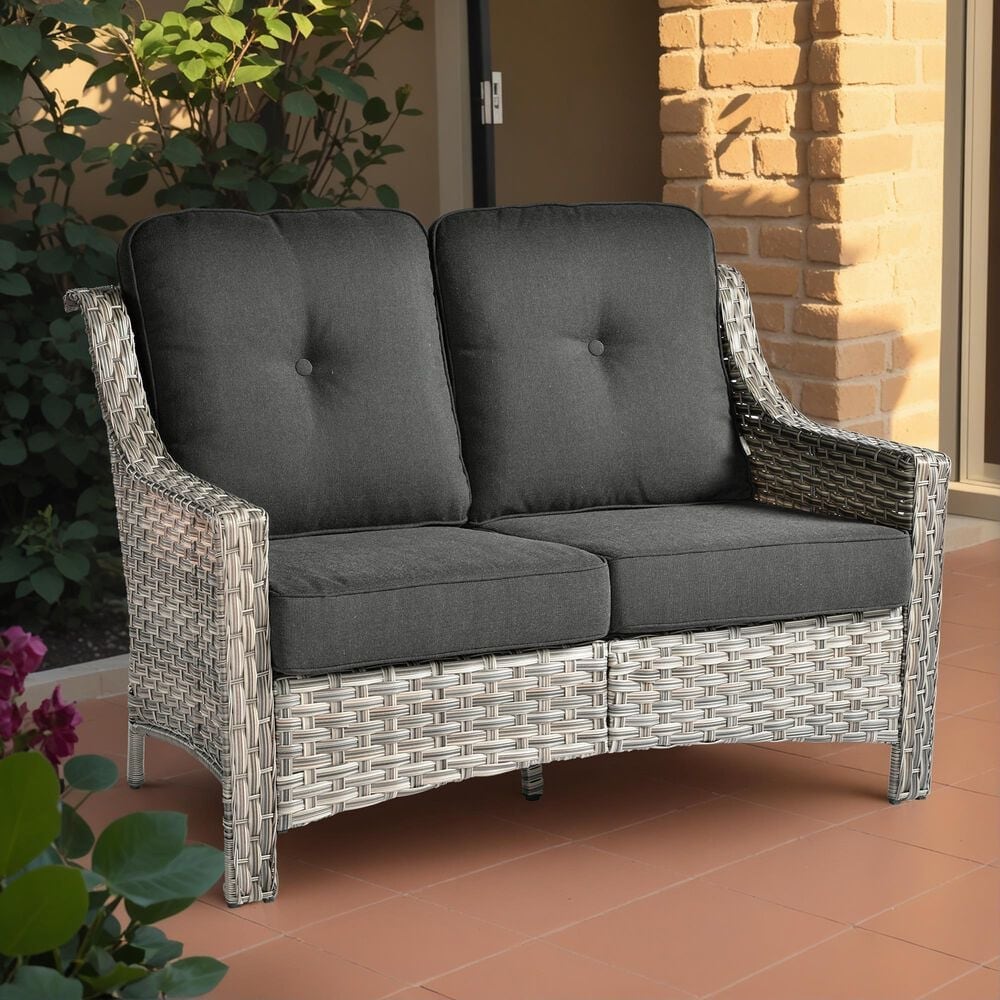 HOMLUX Outdoor Rattan Loveseat with Ergonomic in Black, , large