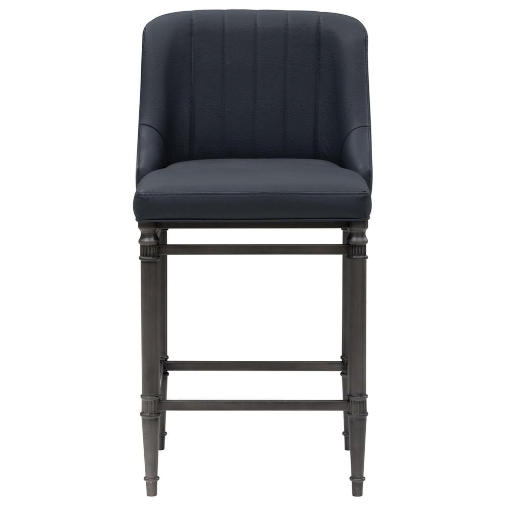 Armen Living Marvin Counter Height Stool with Night Life Blue Upholstery in Antique Pewter, , large