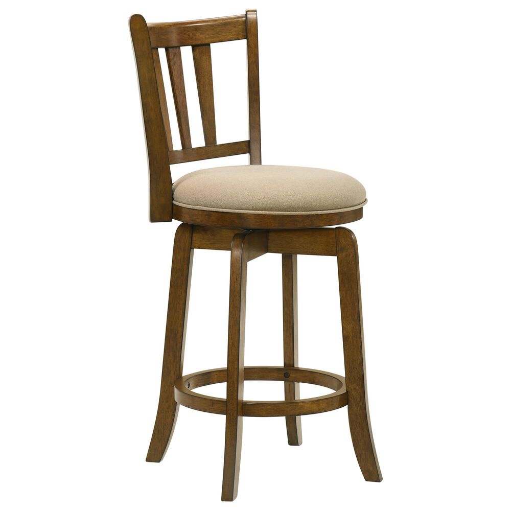Armen Living Wren Swivel Counter Height Stool with Light Scone Upholstery in Sepia Brown, , large