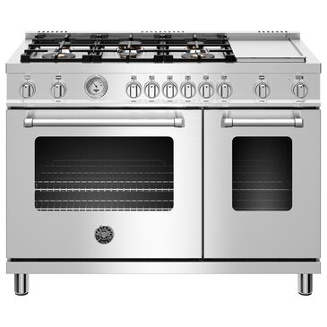 Bertazzoni 48" Gas Range with 6 Brass Burners and Griddle in Stainless Steel, , large