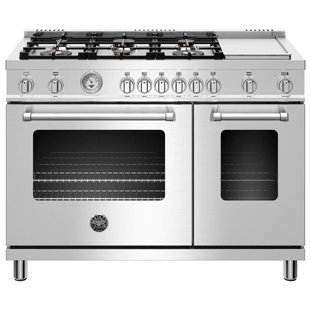 Bertazzoni 48" Gas Range with 6 Brass Burners and Griddle in Stainless Steel, , large