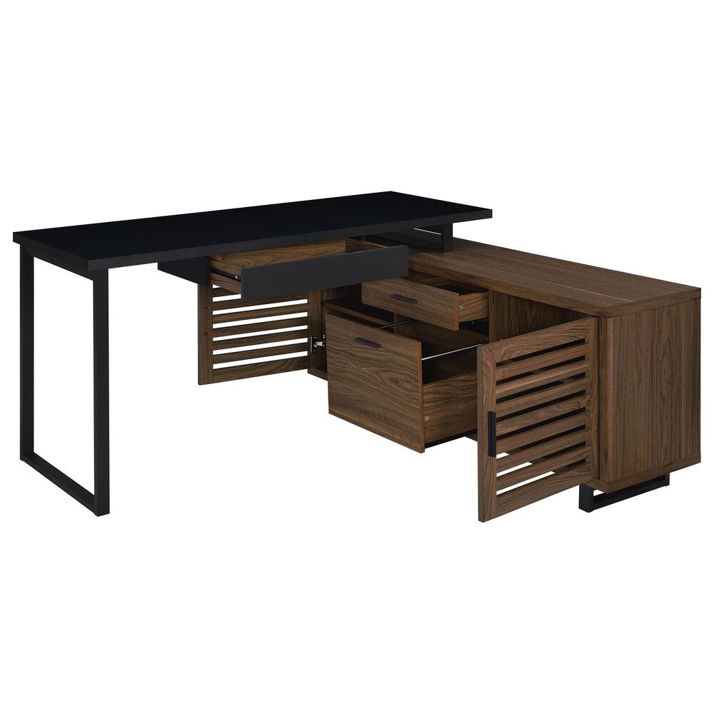 Pacific Landing Maddox 2-Piece L-desk and Bookcase Set in Black and Walnut, , large