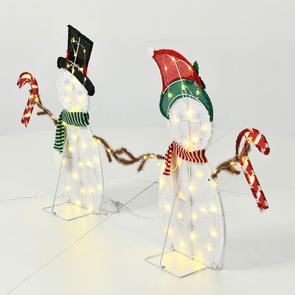 HOMLUX 2-Piece Heart Snowman with LED Lights in White, , large
