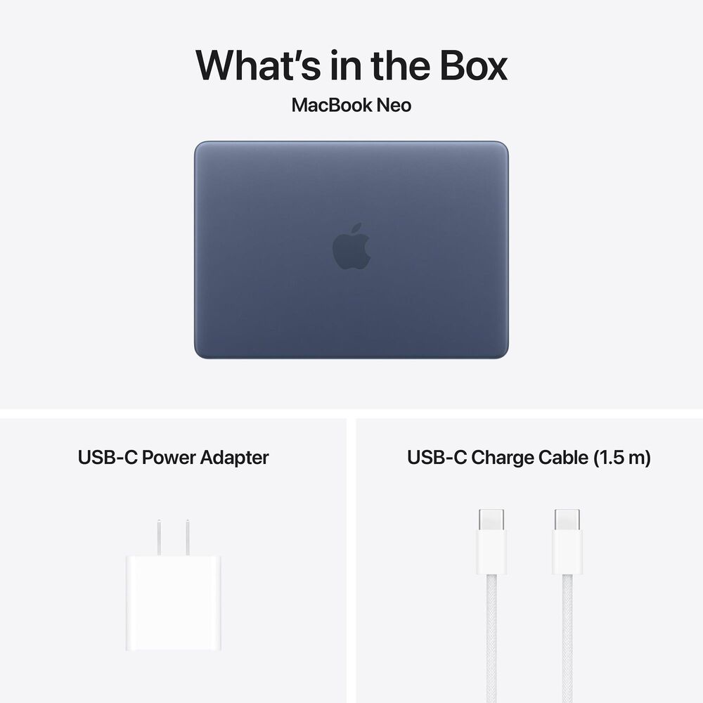 Apple 13" MacBook Neo | Apple A18 Pro Chip - 6-core CPU and 5-core GPU - 8GB RAM - 512GB SSD in Indigo with 3-Year AppleCare+, , large