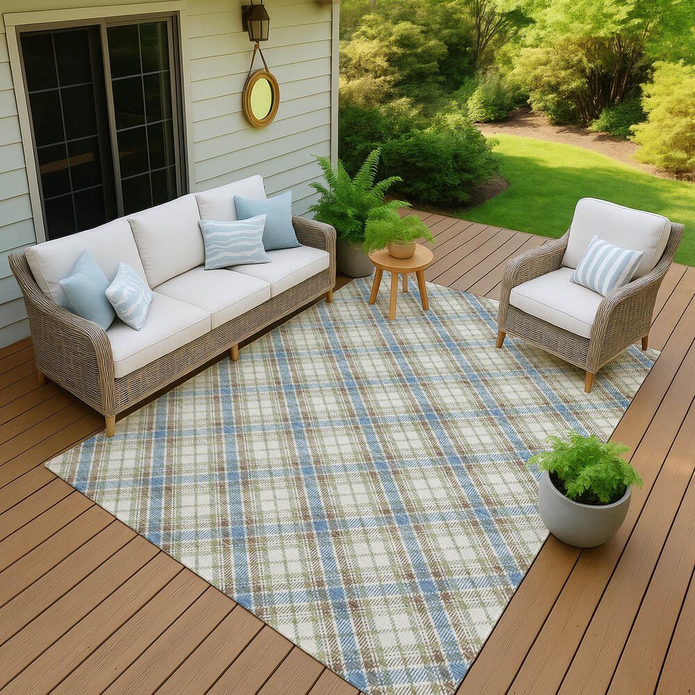 Dalyn Rug Company Soft Essentials Plaid Blue 10' x 14' Indoor/Outdoor Area Rug, , large