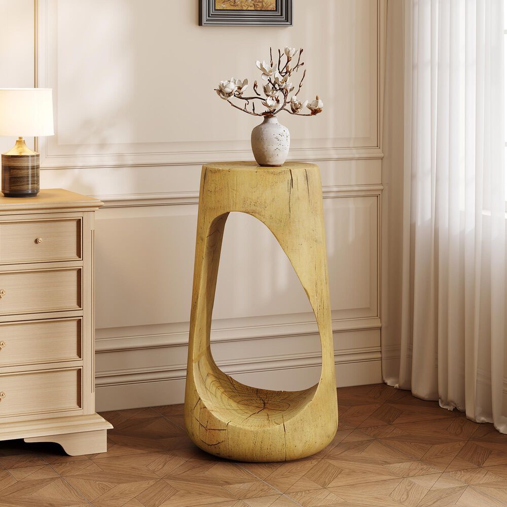 Hearth and Haven Outdoor End Table with Hollow Design in Natural, , large