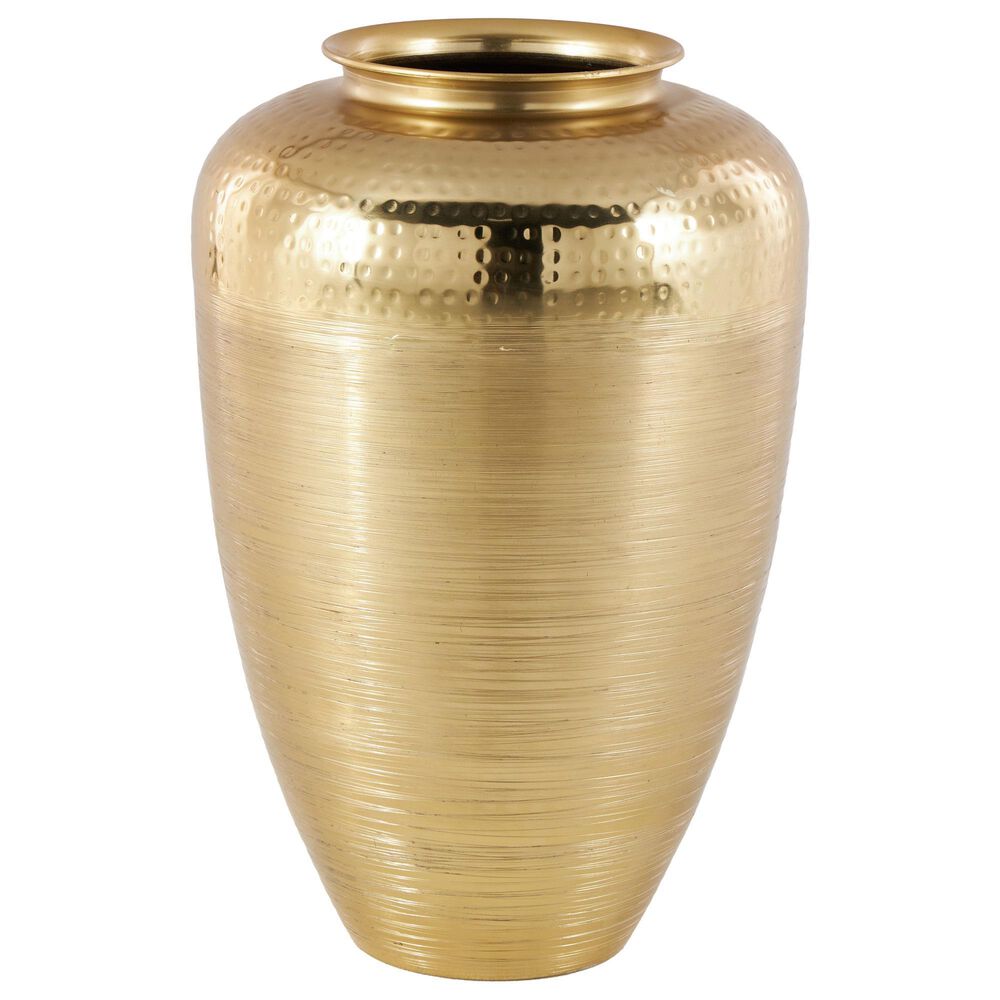 Maple and Jade 18" Decorative Vase with Hammered Top in Brushed Gold, , large