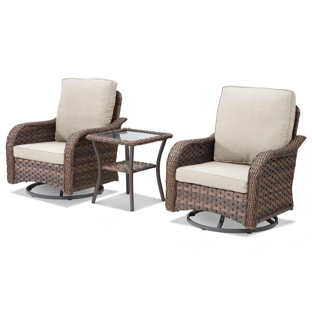 Sunwell Garden 3-Piece Patio Swivel Glider with 31.5" High Roll-Arm Chair in Beige, , large