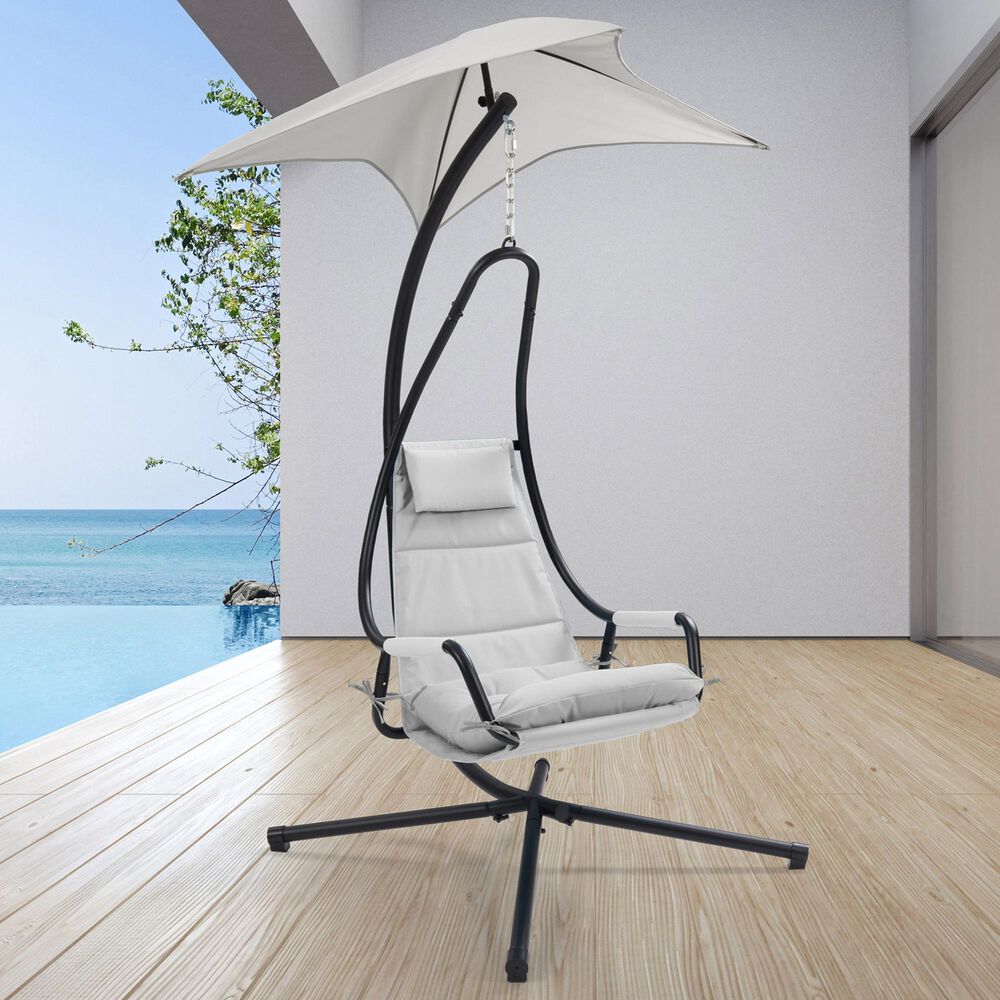 CorLiving Kingsley Chaise Lounge Chair with Canopy in Light Grey, , large
