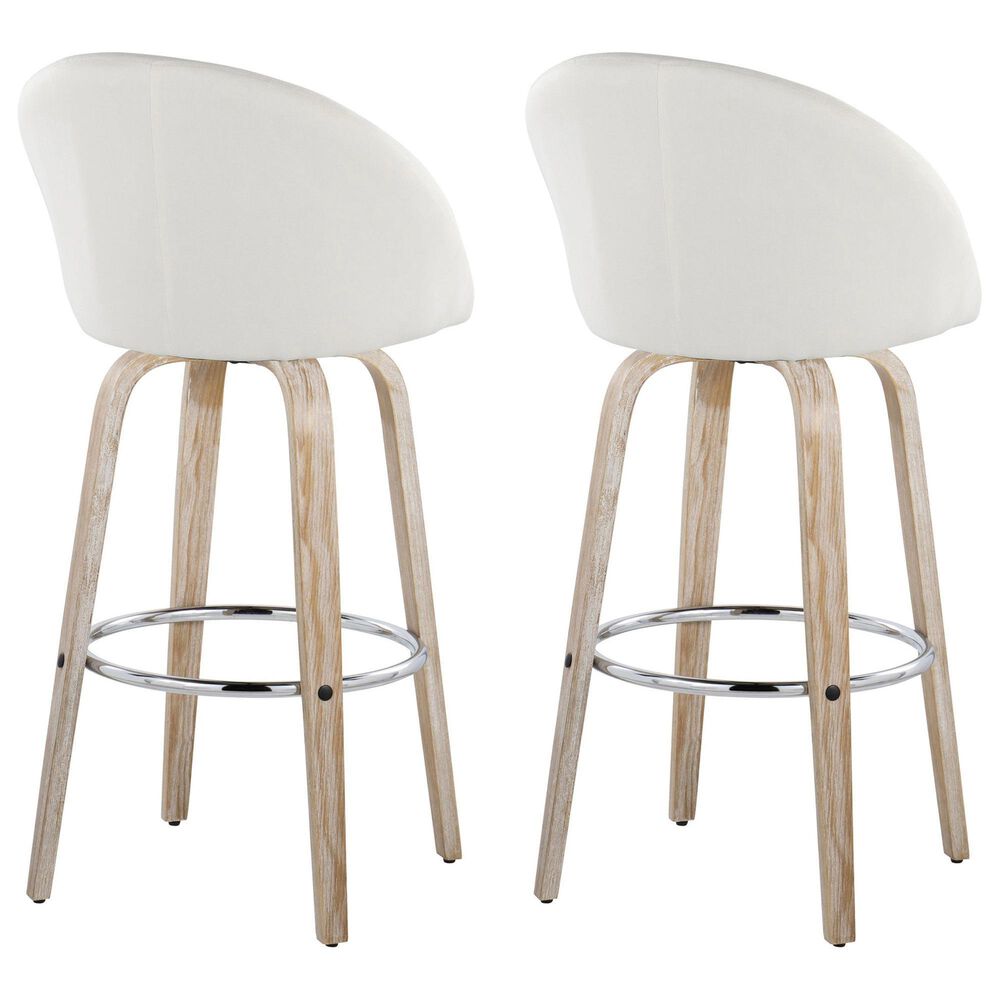 LumiSource Matisse 30" Swivel Barstool with Cream Fabric Upholstery in Whitewashed and Chrome (Set of 2), , large
