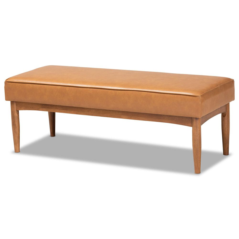 Baxton Studio Arvid Dining Bench with Tan Cushion in Walnut Brown, , large