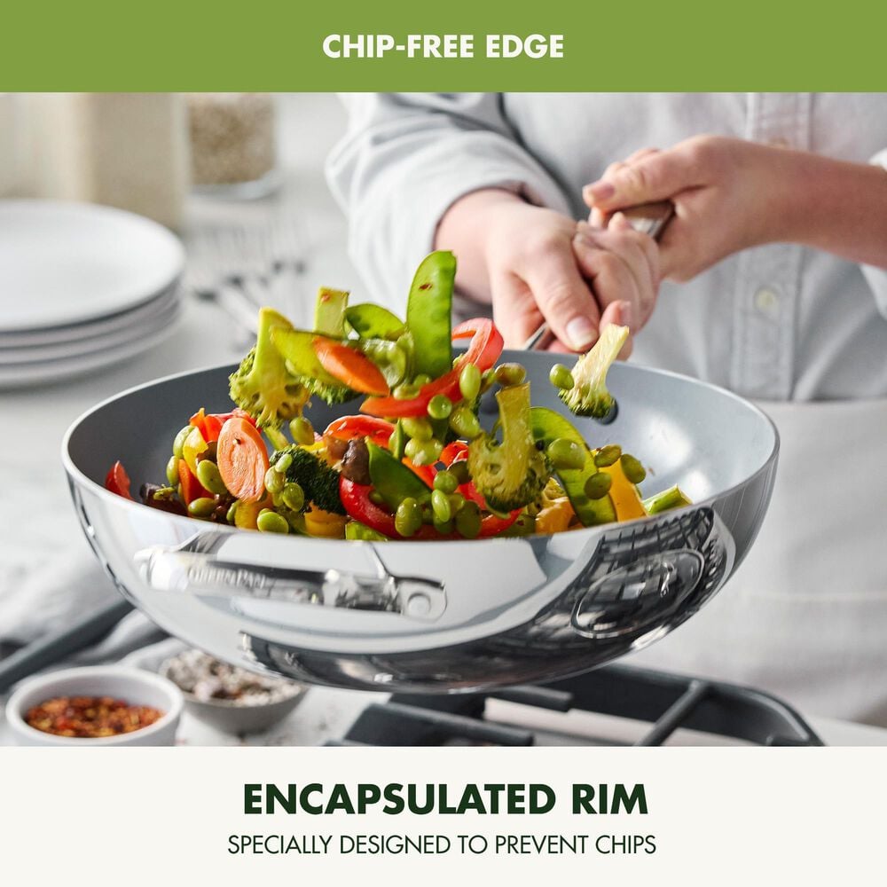 Green Pan Valencia Pro 12" Wok with Lid in Stainless Steel, , large