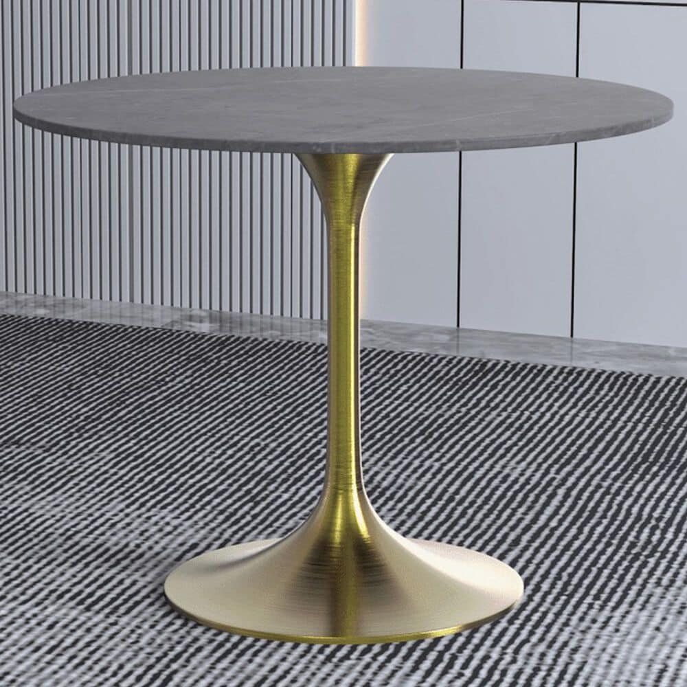 Leisuremod LeisureMod Verve Collection 36 Round Dining Table, Brushed Gold Base with Sintered Stone Grey Top, , large