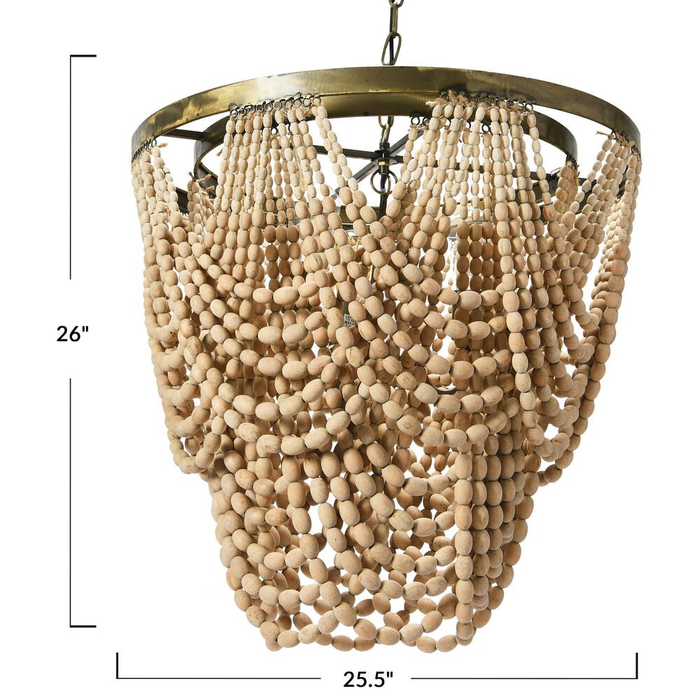 Creative Coop Laurel 2-Tier Draped Wood Bead Chandelier with Whitewashed Shade, , large