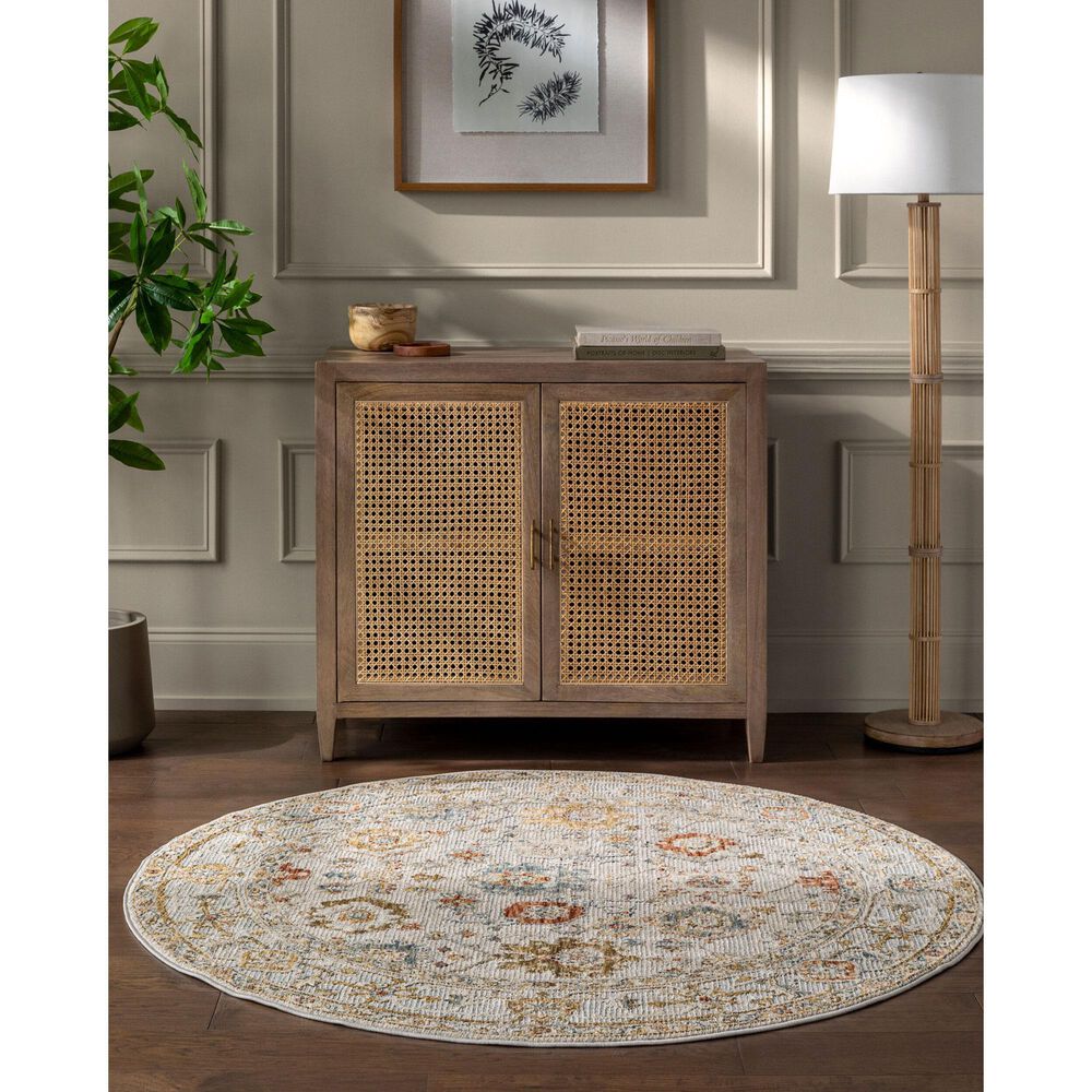 Surya Reina Light Gray, Cream, Denim, Rust, Mustard, Olive and Tan 6'7" Round Area Rug, , large