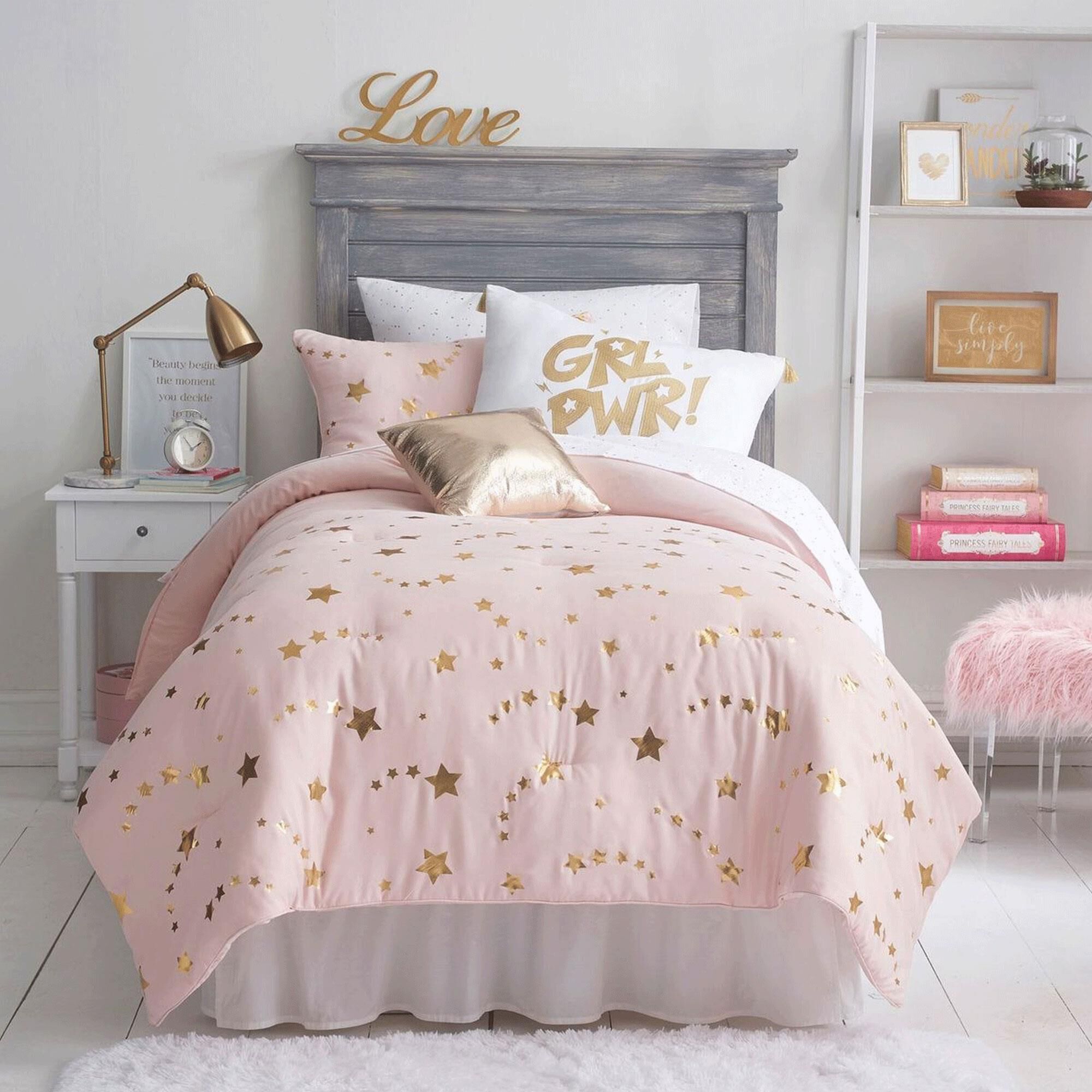 Girls pink and gold on sale bedding
