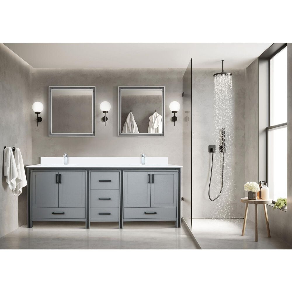 Lexora Home Ziva 84&quot; Double Bathroom Vanity in Dark Grey with 2 cm White Quartz Top and Rectangular Sinks, , large