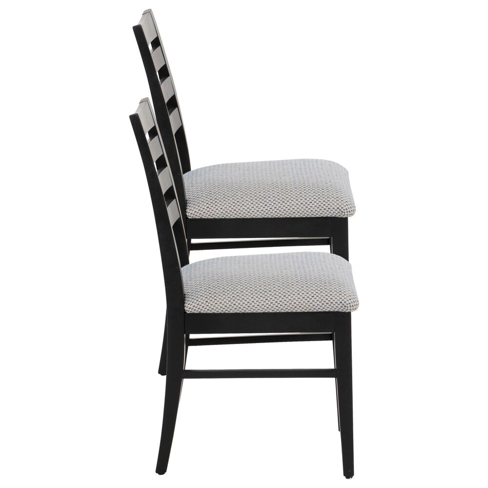 Linon Home Decor Flynn Side Chair with Blue and Beige Fabric Cushion in Black (Set of 2), , large