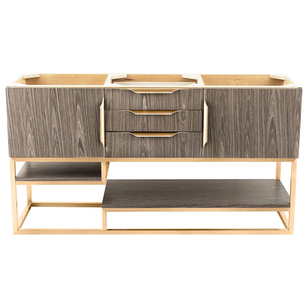 James Martin Columbia 59" Double Bathroom Vanity Cabinet in Ash Gray and Radiant Gold, , large