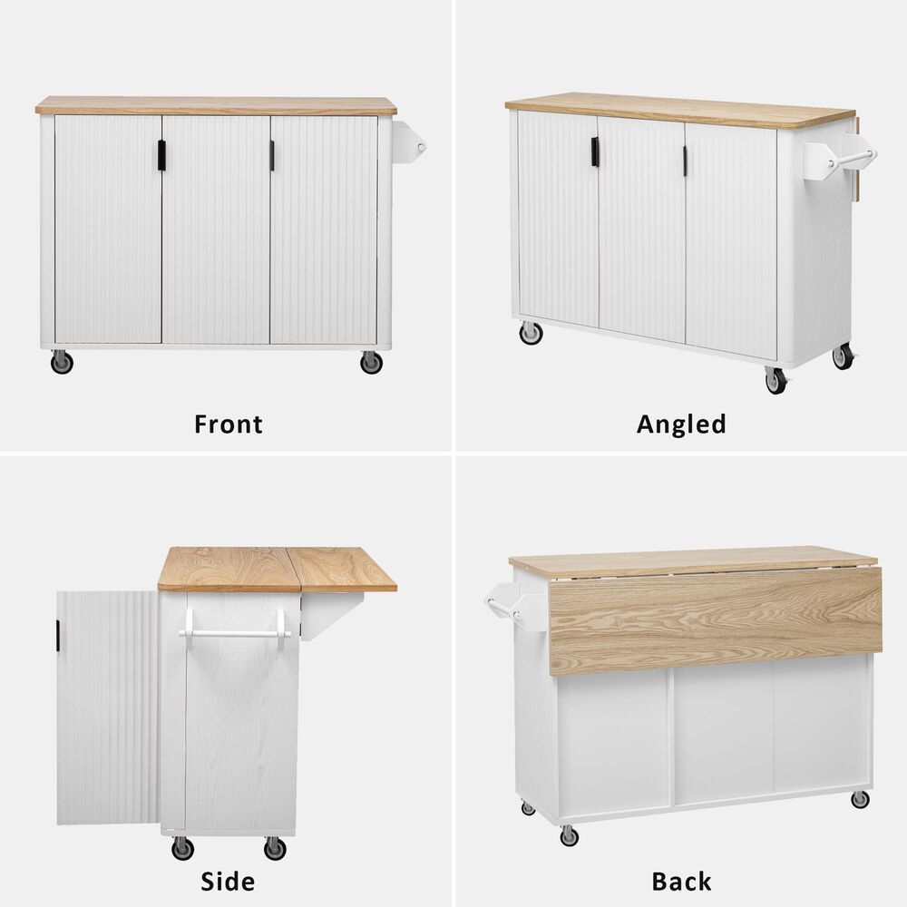 HOMLUX 51" Kitchen Island with Drop Leaf in White Ash, , large