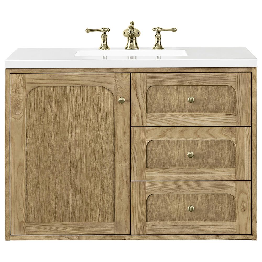 James Martin Vanities Laurent 36" Single Bathroom Vanity in Light Natural Oak with 3 cm White Zeus Quartz Top and Rectangular Sink, , large