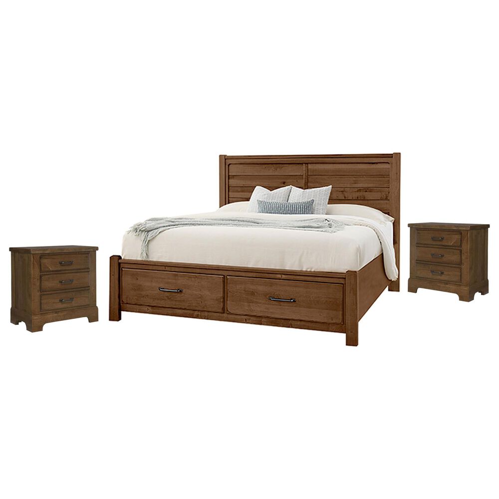 Viceray Collections Cool Rustic King Storage Plank Bed with Two Nightstands in Amber, , large