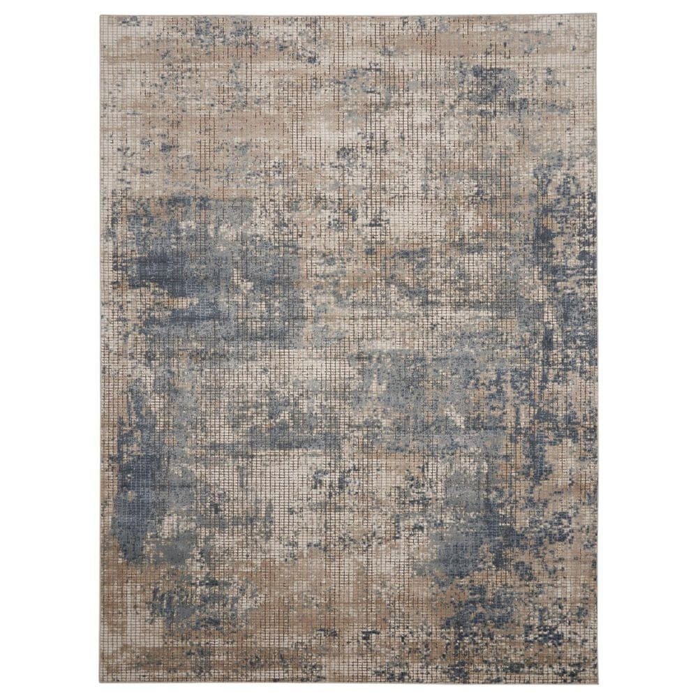 Nourison Quarry Abstract 7"10" x 9"10" Blue and Beige Area Rug, , large