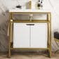 James Martin Vanities Boston 31.5" Single White Door Bathroom Vanity in Radiant Gold with 3 cm White Glossy Resin Countertop and Rectangular Sink, , large