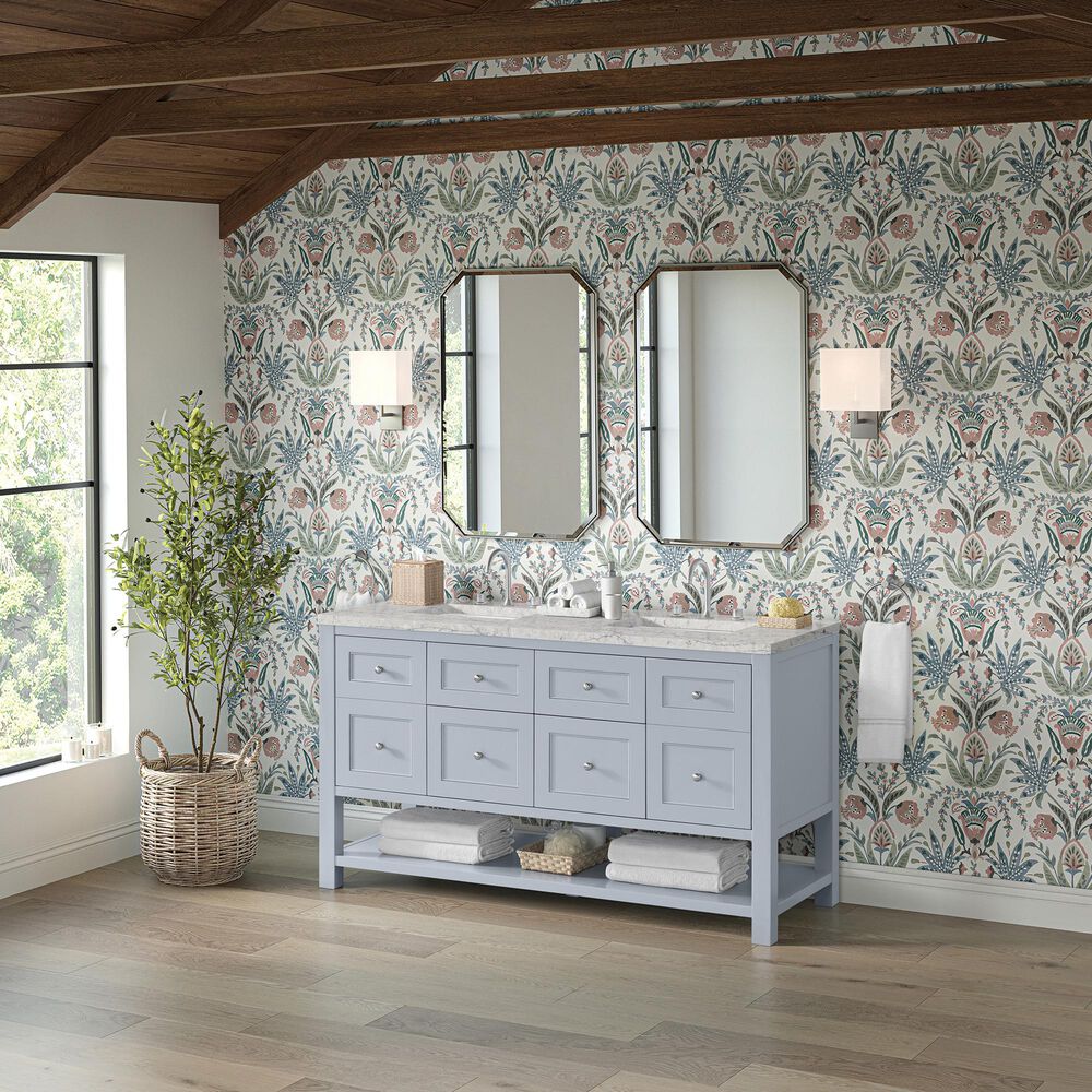 James Martin Vanities Breckenridge 60&quot; Double Bathroom Vanity in Serenity Blue with 3 cm Eternal Jasmine Pearl Quartz Top and Rectangular Sinks, , large