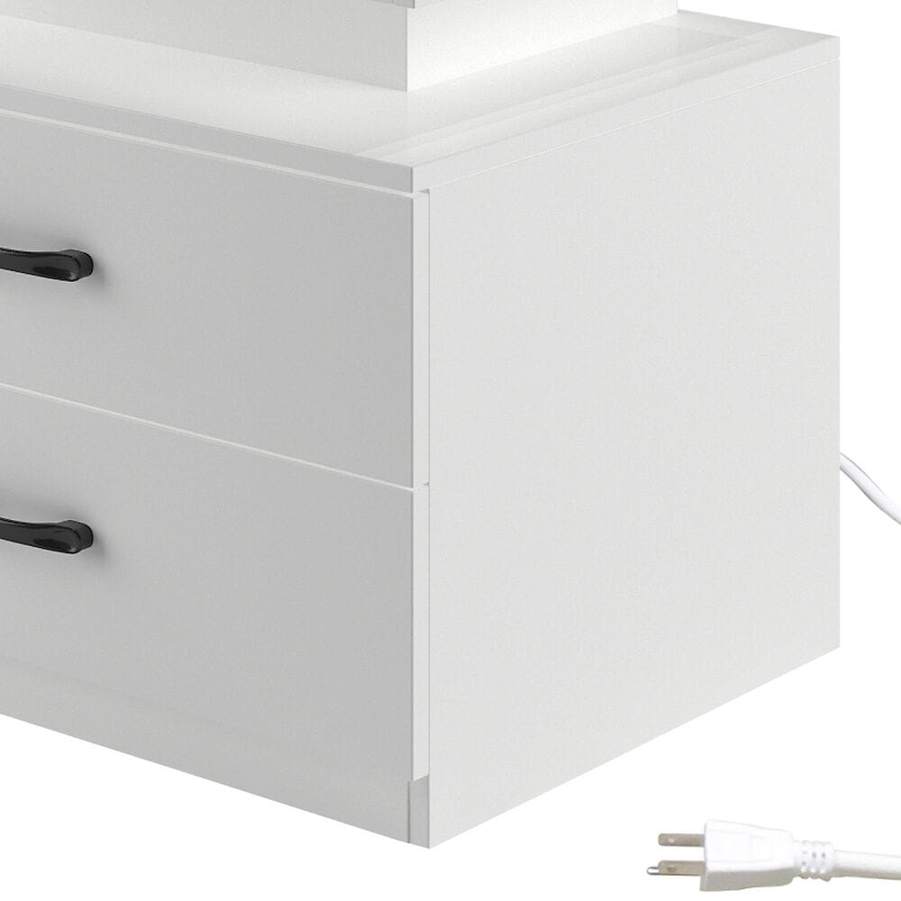 Hearth and Haven 2-Drawer Nightstand with Adjustable LED Strip Light in White, , large